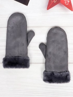 Suede Mittens W/ Fur Trim