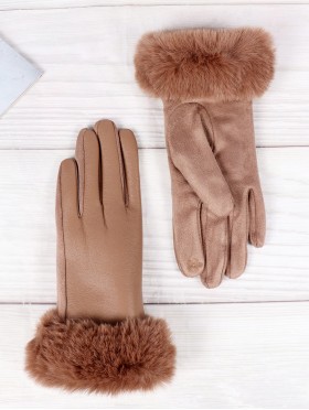 PU Touch Screen Gloves w/ Faux Fur Trims