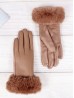 PU Touch Screen Gloves w/ Faux Fur Trims