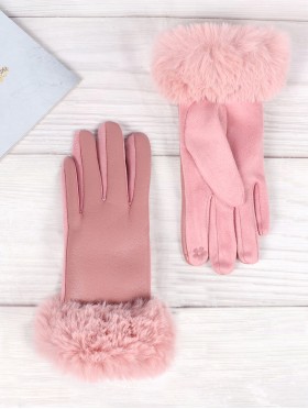 PU Touch Screen Gloves w/ Faux Fur Trims