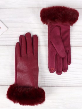 PU Touch Screen Gloves w/ Faux Fur Trims