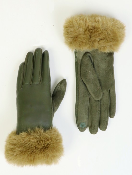 PU Touch Screen Gloves w/ Faux Fur Trims