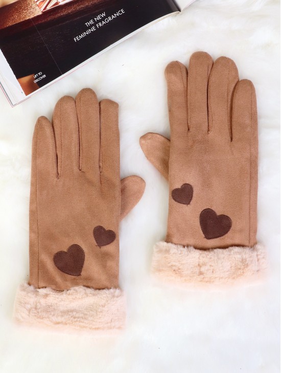 Suede Touch Screen Gloves W/ Hearts