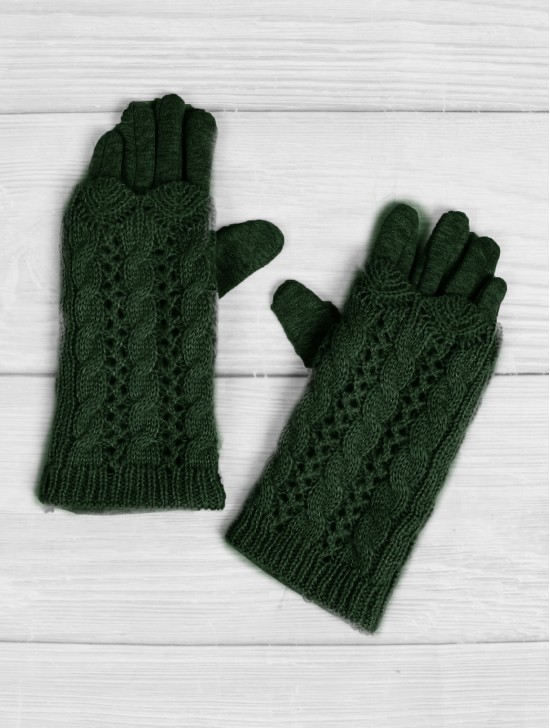 Double Layered Cable Knit Touch Screen Glove (3 ways to wear)