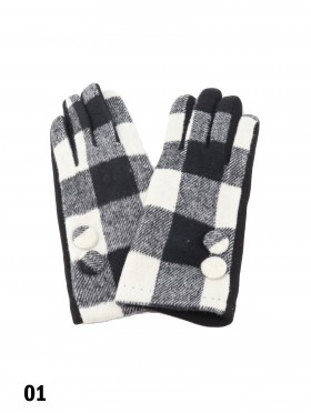 Double Button Plaid Touch Screen Glove 