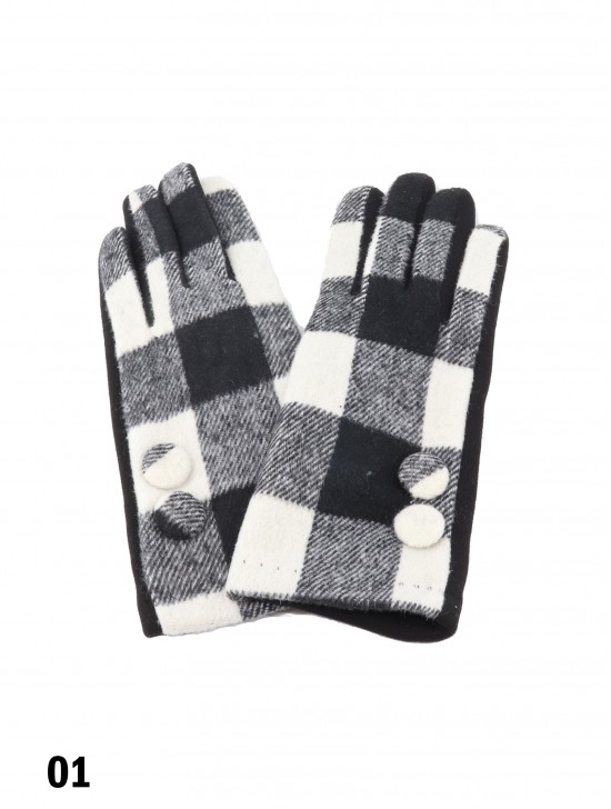 Double Button Plaid Touch Screen Glove 