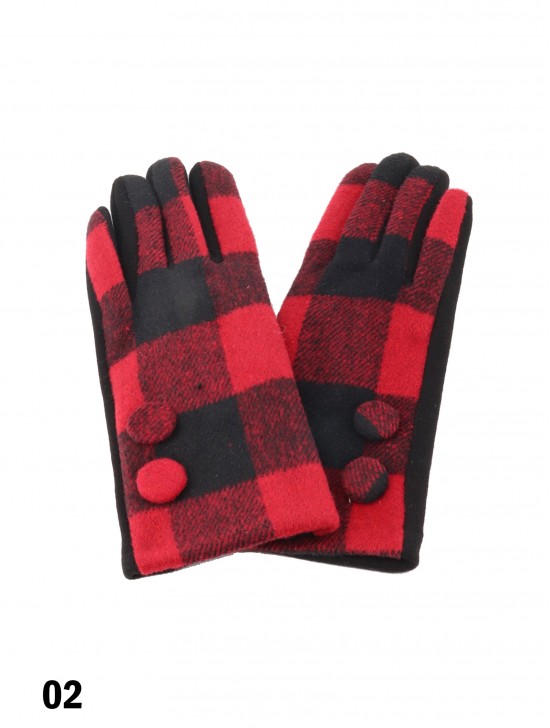 Double Button Buffalo Plaid Touch Screen Glove 