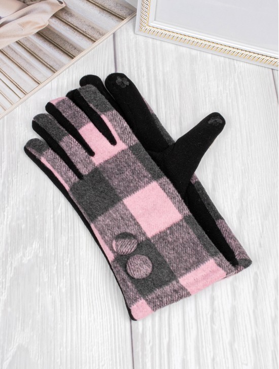 Double Button Plaid Touch Screen Glove 