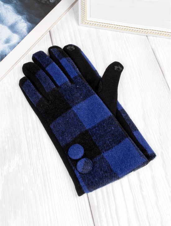 Double Button Plaid Touch Screen Glove 