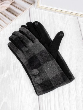 Double Button Plaid Touch Screen Glove 