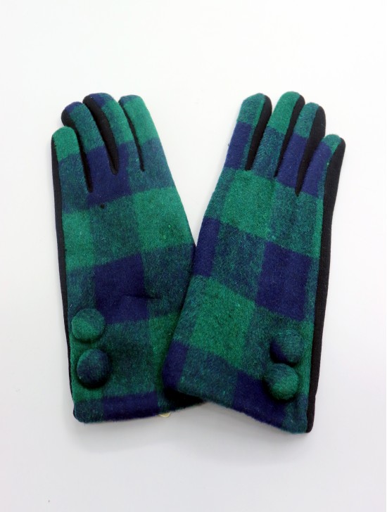 Double Button Plaid Touch Screen Glove 