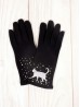 Cat Print Touch Screen Glove W/ Rhinestone & Pearls