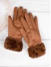 Touch Screen Gloves W/Leopard Print Faux Fur Trim 