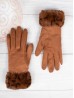 Touch Screen Gloves W/Leopard Print Faux Fur Trim 