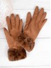 Touch Screen Gloves W/Leopard Print Faux Fur Trim 