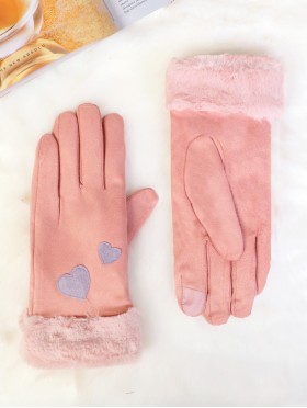 Suede Touch Screen Gloves W/ Hearts