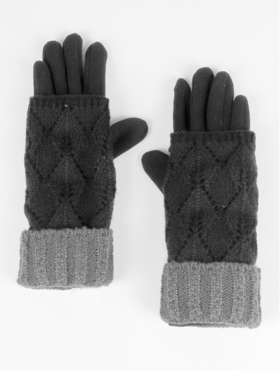 2-Tone Cable Knit Double Layered Gloves