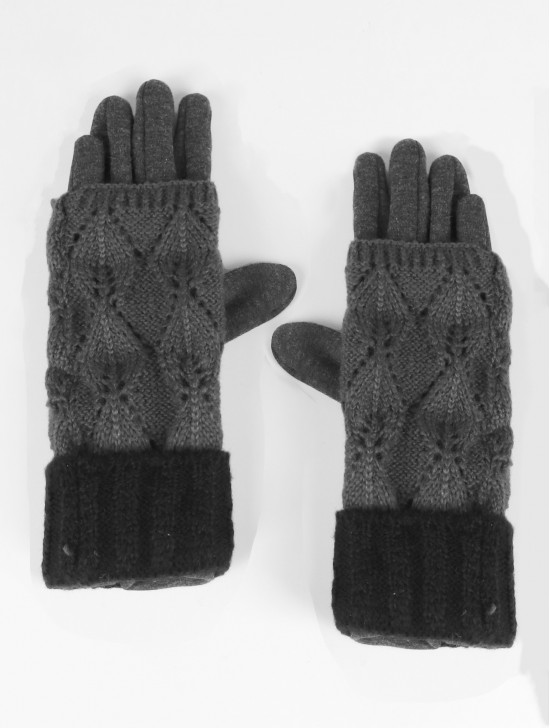 2-Tone Cable Knit Double Layered Gloves