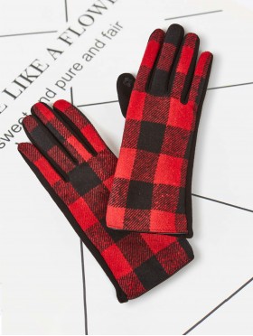 Buffalo Plaid Patterned Touch Screen Long Gloves