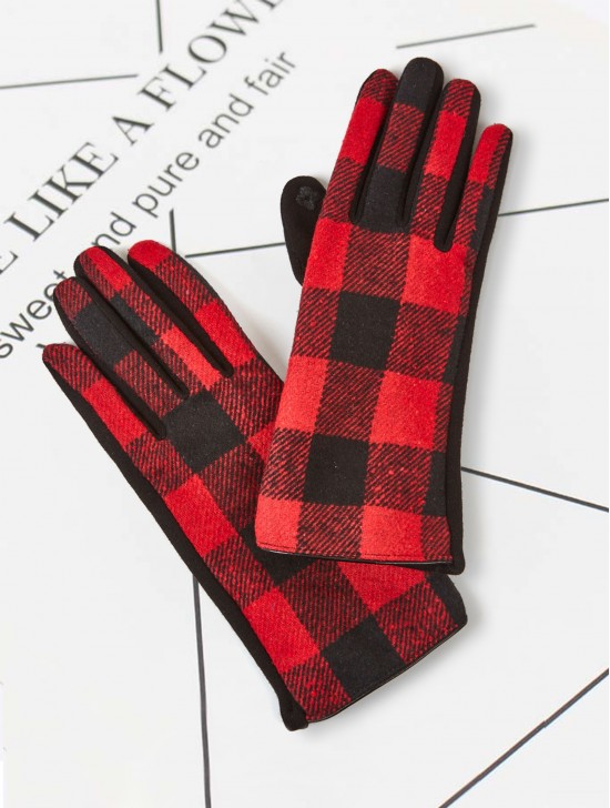 Buffalo Plaid Patterned Touch Screen Long Gloves