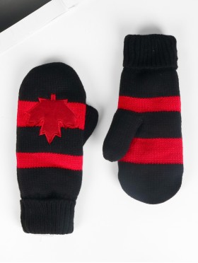 Knitted Double Layer Canada Mittens W/ Maple Leaf