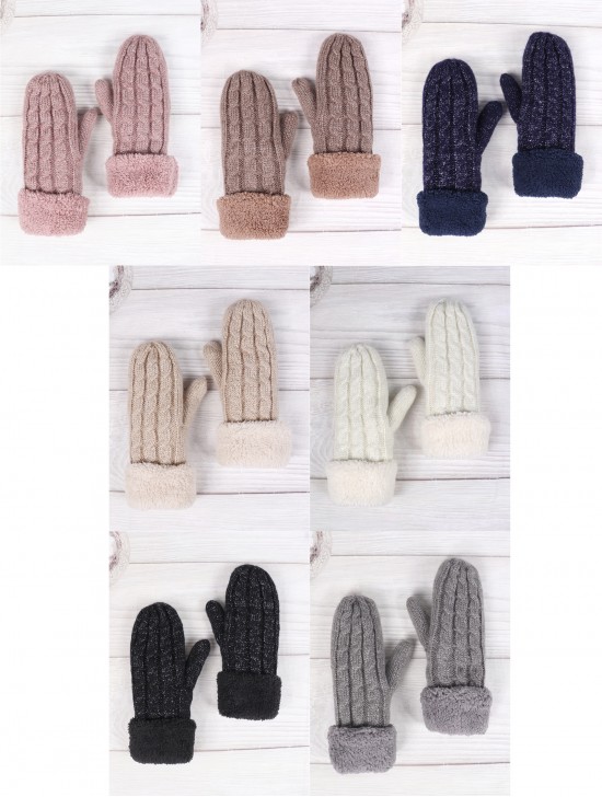 Fashion Cable Knitted Mittens with Fleeced Inside (min 12 Pair Asst Set)