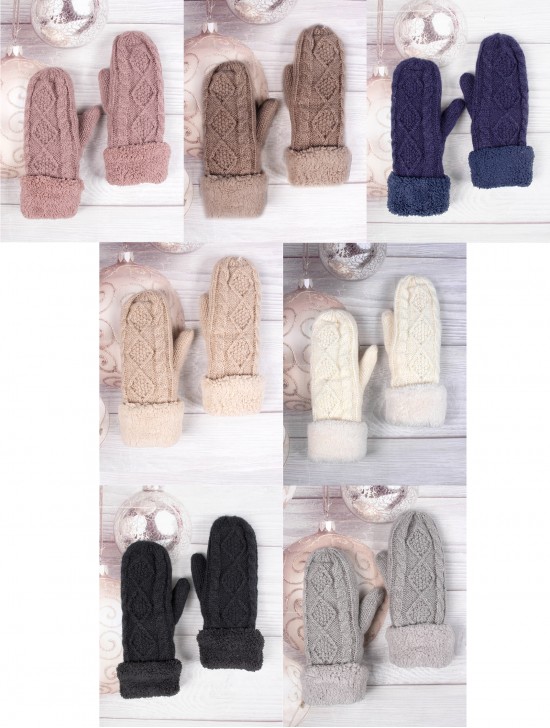 Fashion Cable Knitted Mittens with Fleeced Inside (min 12 Pair Asst Set)