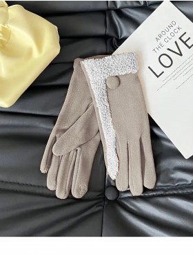 Fashion Touch Screen Gloves with Faux Fur Trim and Button 