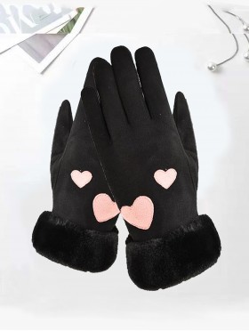 Suede Touch Screen Gloves W/ Hearts