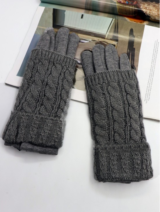 Double Layered Cable Knit Touch Screen Glove