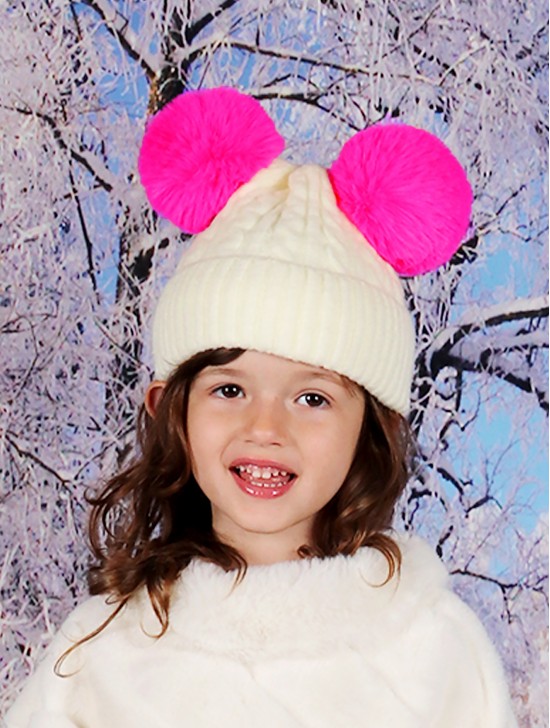 Double Pom Pom Knitted Hat  (Plush Inside)