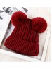 Double Pom Pom Knitted Hat  (Plush Inside)