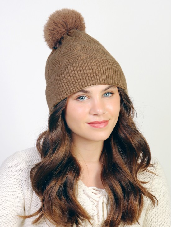  Soft Diamond Knitted Hat with Plush Pom Pom (Plush Inside)