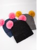 Colourful Speckled Knit Hat W/ Removable Double Pom Pom