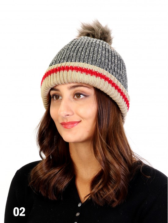 Knitted Camp Hat W/ Removable Pom Pom