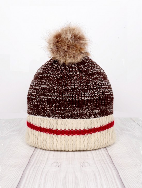 Knitted Camp Hat W/ Removable Pom Pom