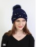 Rhinestone & Pearl Sparkle Knitted Hat W/ Pom Pom (Plush Inside)