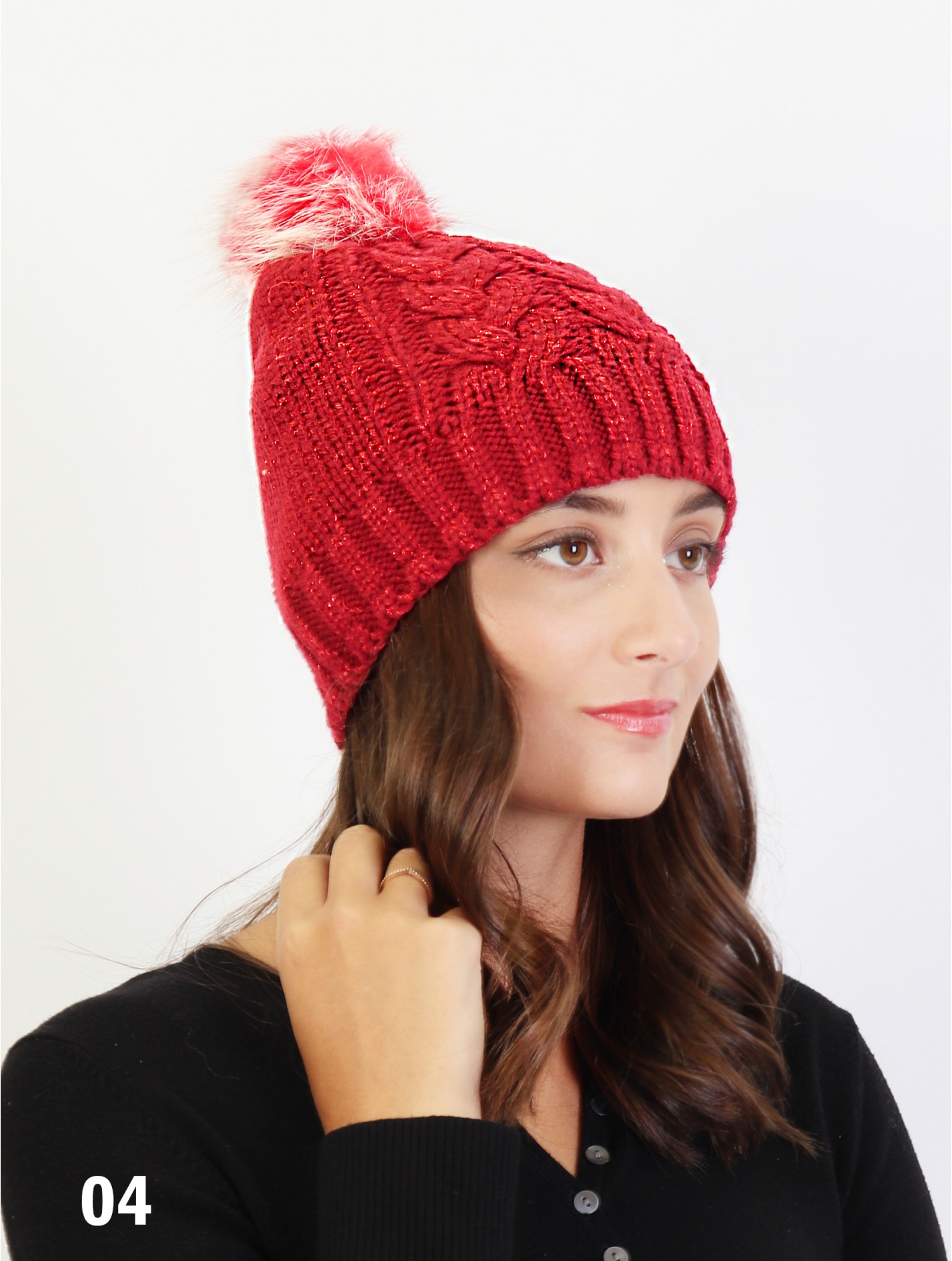 Snowy Knitted Hat W/ Pom Pom (Fleeced Inside)