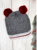 Double Pompom Hat W/ Red Stripe