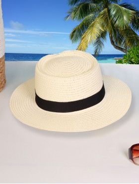 Wide Brim Summer Hat W/ Black Trim