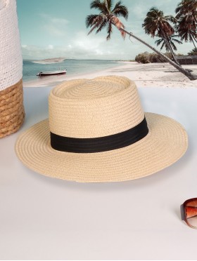 Wide Brim Summer Hat W/ Black Trim