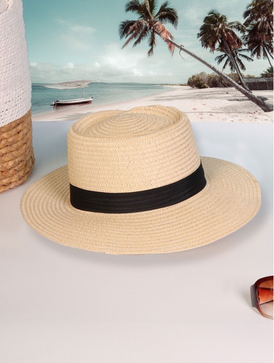 Wide Brim Summer Hat W/ Black Trim