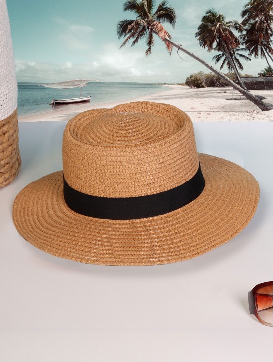 Wide Brim Summer Hat W/ Black Trim