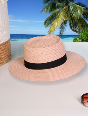 Wide Brim Summer Hat W/ Black Trim