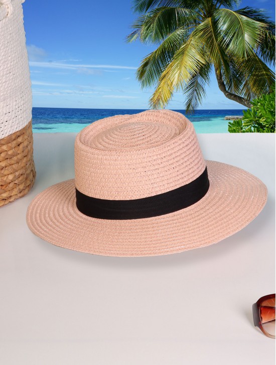 Wide Brim Summer Hat W/ Black Trim