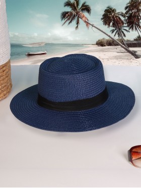 Wide Brim Summer Hat W/ Black Trim