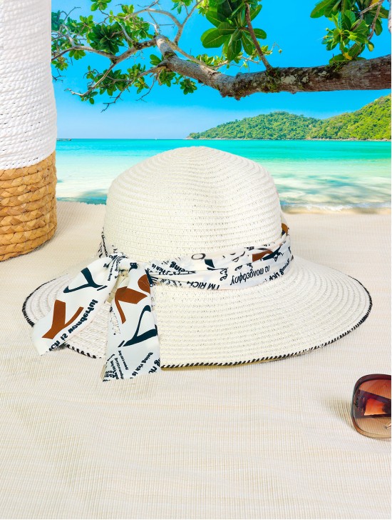 Wide Brim Summer Hat W/Ribbon 