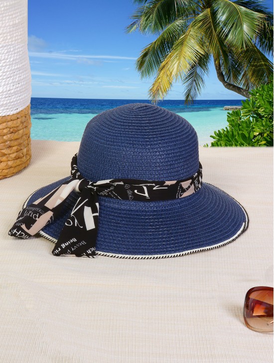 Wide Brim Summer Hat W/Ribbon 