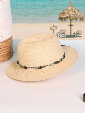 Wide Brim Summer Hat W/ Decorative Beads and Bow