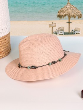 Wide Brim Summer Hat W/ Decorative Beads and Bow